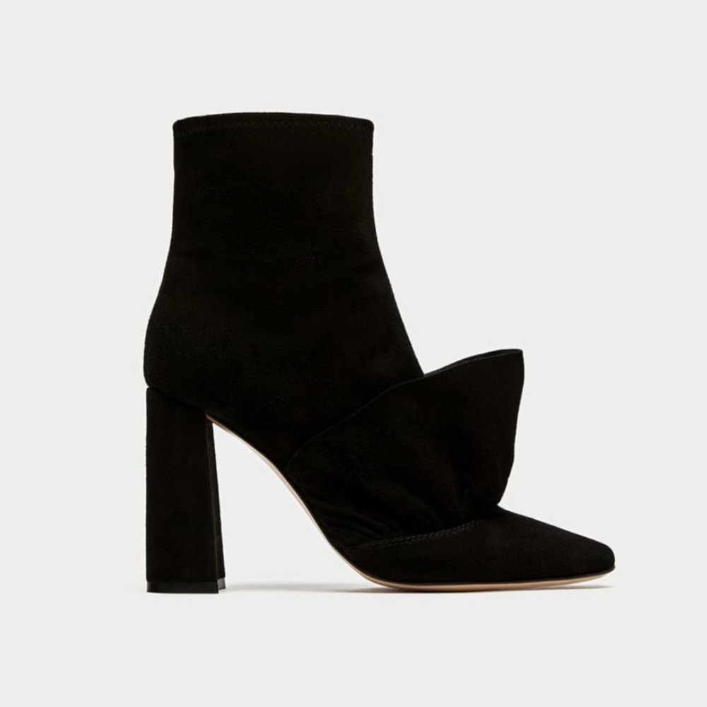 ZARA Ruffled High Heel Leather Ankle Boots